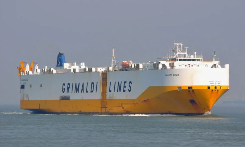 A fire disabled the car carrier Grande Roma in the English Channel.