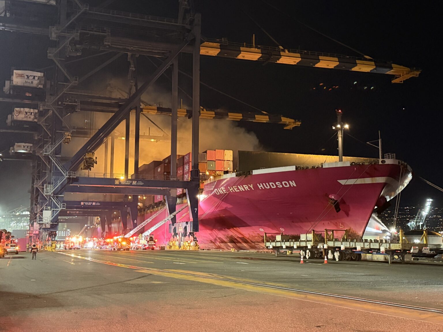 Container ship ONE Henry Hudson catches fire