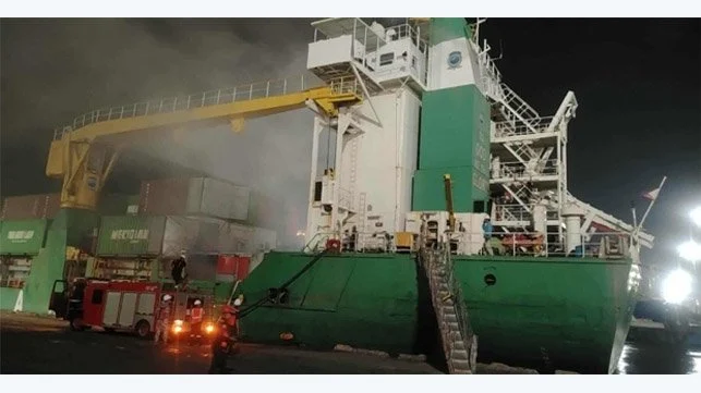 Three injured as cargo ship Meridian Dos catches fire in Manila