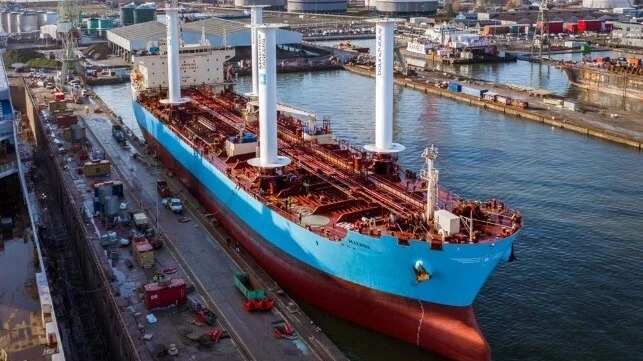 Maersk Trieste fitted with wind-assist eSAIL systems