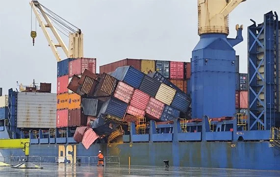 Containers lost overboard after a Portuguese-flagged container ship was damaged by severe weather